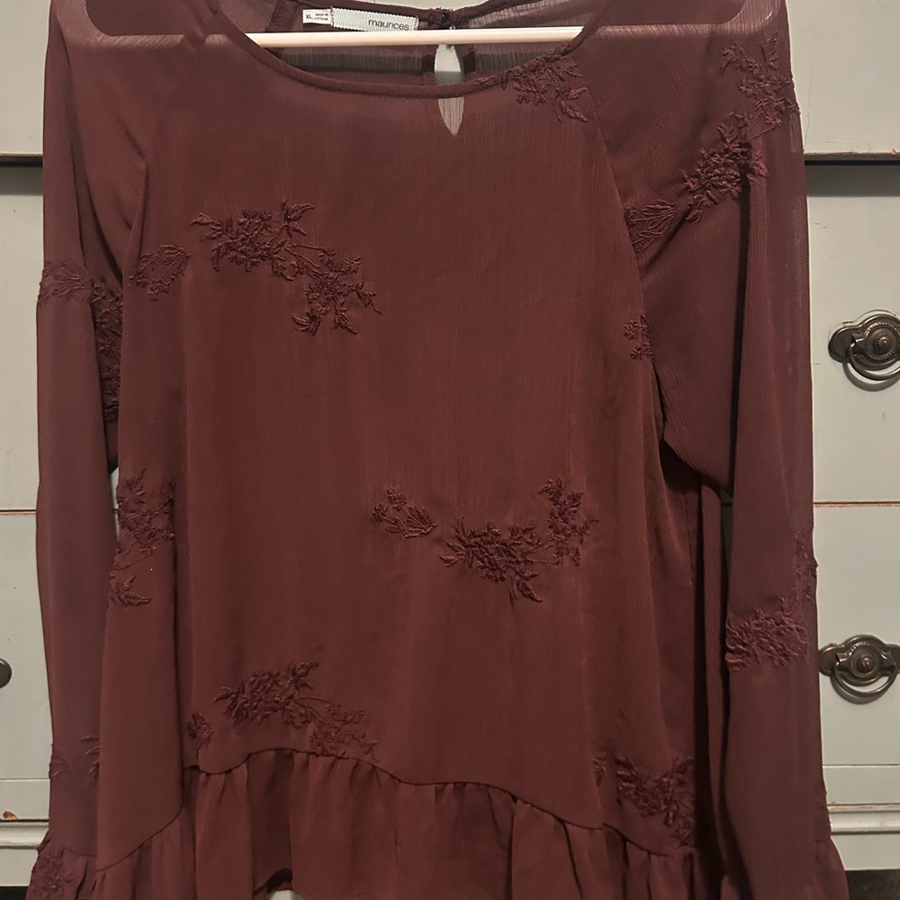 Maurices Burgundy Long Sleeve Blouse